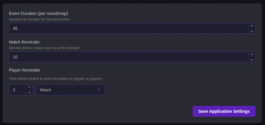 Application Settings Timing Section