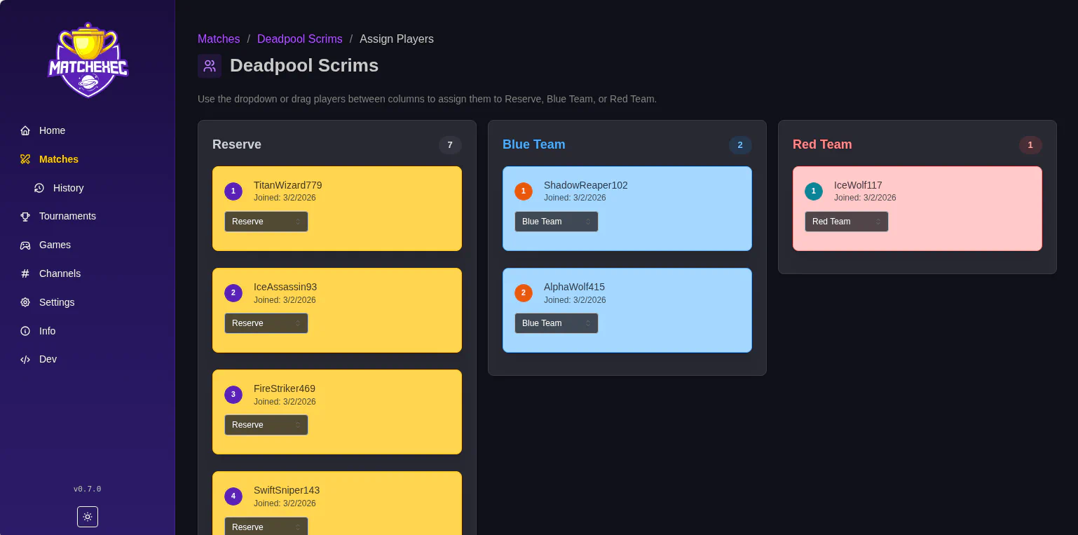 Assigning Players to a Match