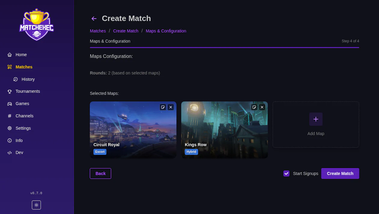 MatchExec Match Maps Selector