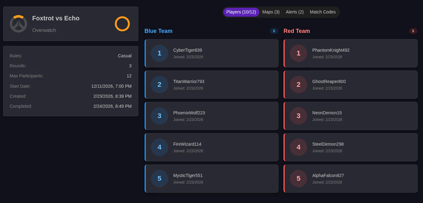 Match Details Page Teams