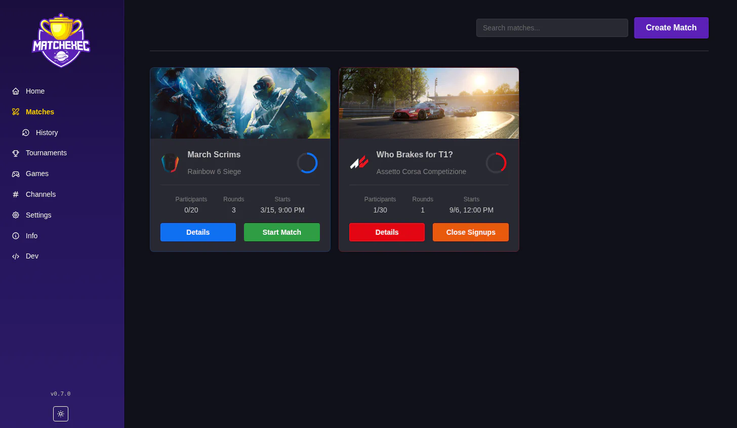 MatchExec Matches Page