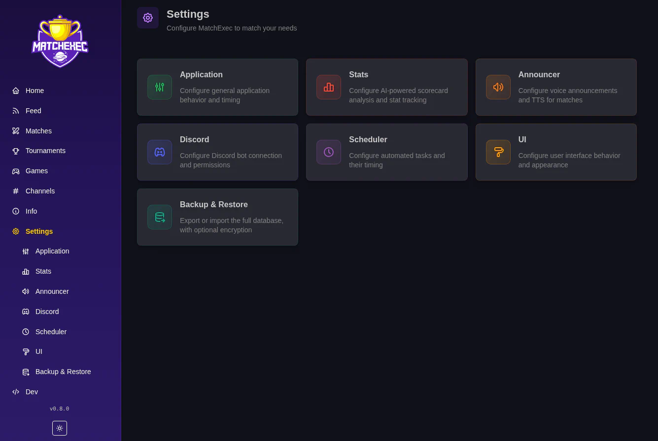 MatchExec Settings Page
