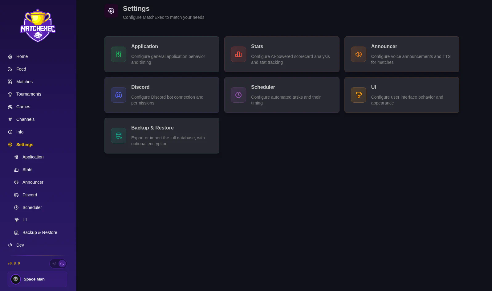 MatchExec Settings Page