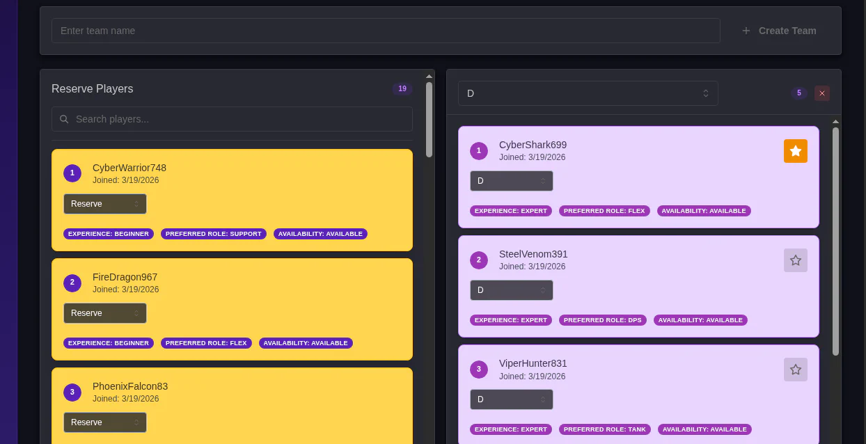 Assigning Players to a Tournament