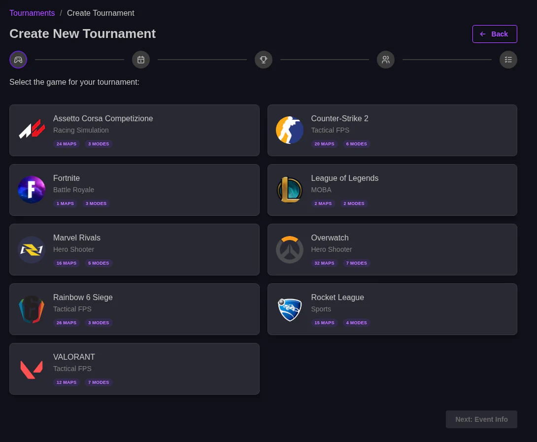 MatchExec Tournament Game Select