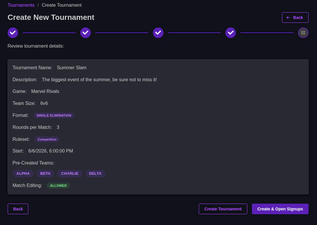 MatchExec Tournament Review Page