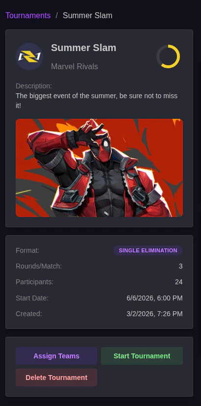 Tournament Details Page Initial Load
