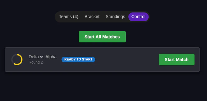 Tournament Details Page Control Tab